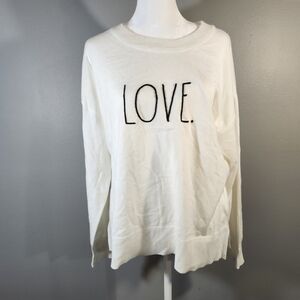 Rae Dunn Size Large White Sweater with Heart Detail